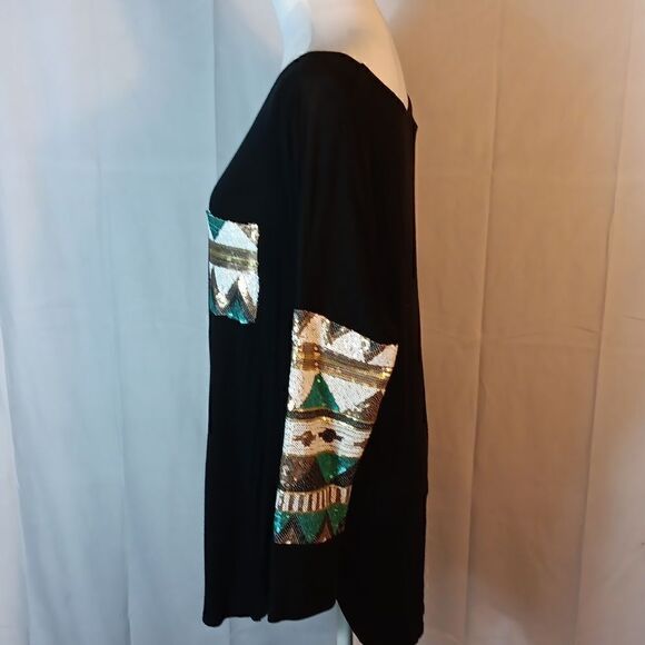 Pink Owl Sequined Aztec Women's Top - Picture 3 of 8